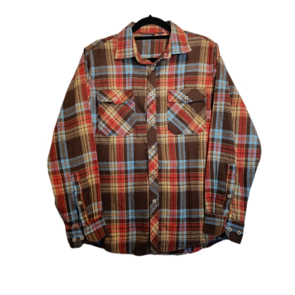 Unbranded Brown Red Blue Plaid Button-Up Shirt Design In Italy